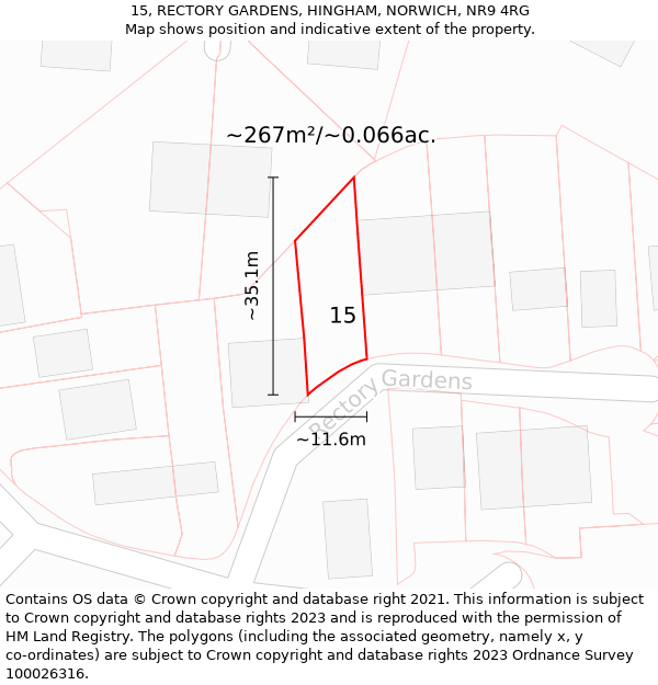 15, RECTORY GARDENS, HINGHAM, NORWICH, NR9 4RG: Plot and title map