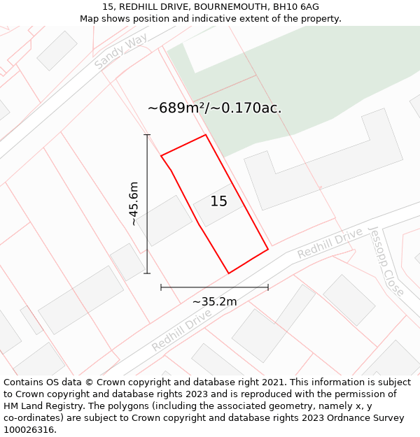 15, REDHILL DRIVE, BOURNEMOUTH, BH10 6AG: Plot and title map
