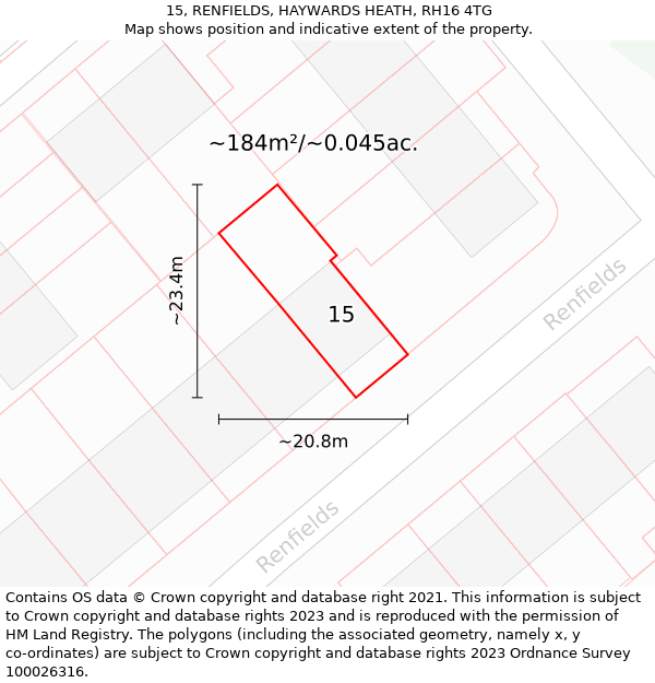 15, RENFIELDS, HAYWARDS HEATH, RH16 4TG: Plot and title map