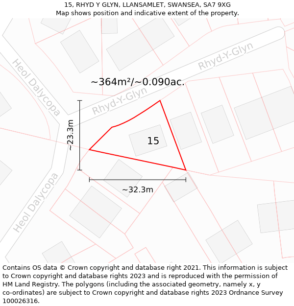 15, RHYD Y GLYN, LLANSAMLET, SWANSEA, SA7 9XG: Plot and title map