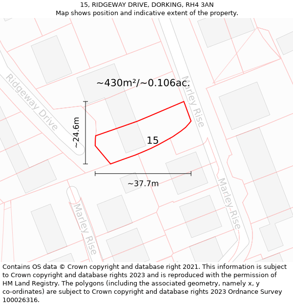 15, RIDGEWAY DRIVE, DORKING, RH4 3AN: Plot and title map