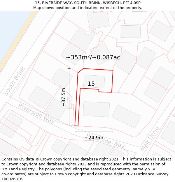 15, RIVERSIDE WAY, SOUTH BRINK, WISBECH, PE14 0SP: Plot and title map