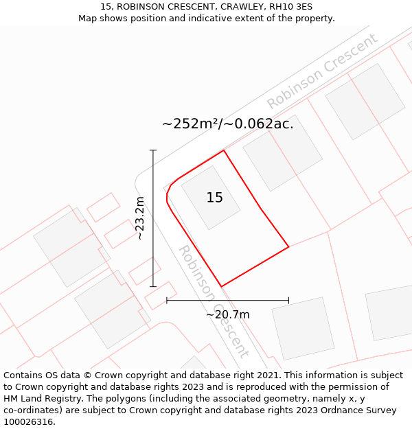 15, ROBINSON CRESCENT, CRAWLEY, RH10 3ES: Plot and title map