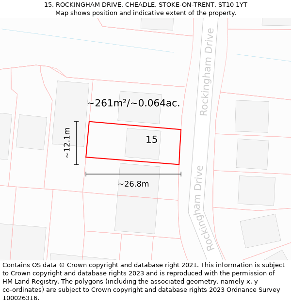 15, ROCKINGHAM DRIVE, CHEADLE, STOKE-ON-TRENT, ST10 1YT: Plot and title map