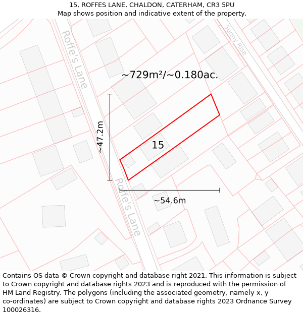 15, ROFFES LANE, CHALDON, CATERHAM, CR3 5PU: Plot and title map