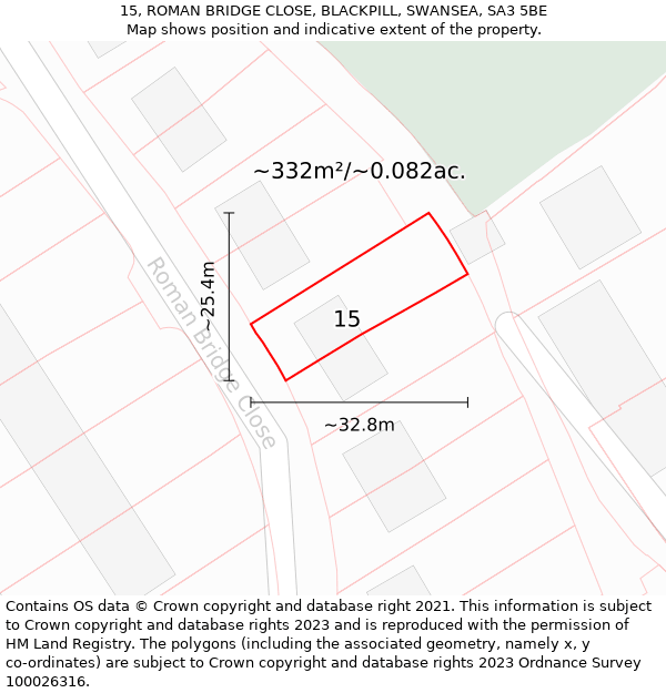 15, ROMAN BRIDGE CLOSE, BLACKPILL, SWANSEA, SA3 5BE: Plot and title map