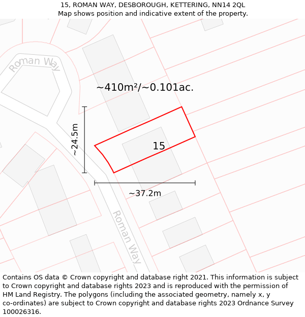 15, ROMAN WAY, DESBOROUGH, KETTERING, NN14 2QL: Plot and title map