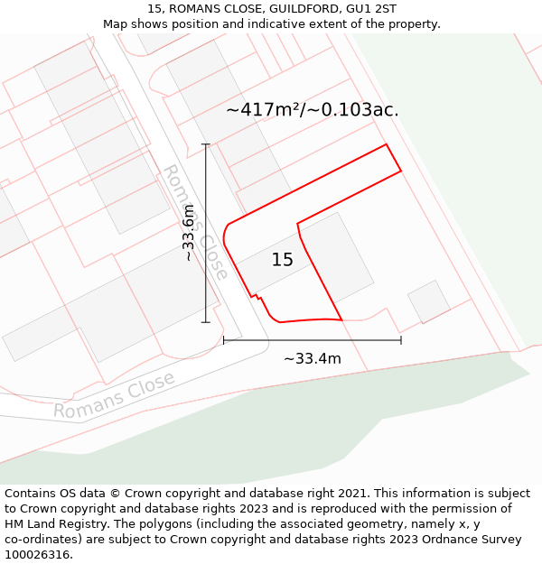 15, ROMANS CLOSE, GUILDFORD, GU1 2ST: Plot and title map