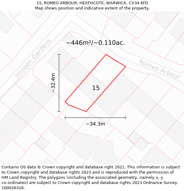 15, ROMEO ARBOUR, HEATHCOTE, WARWICK, CV34 6FD: Plot and title map