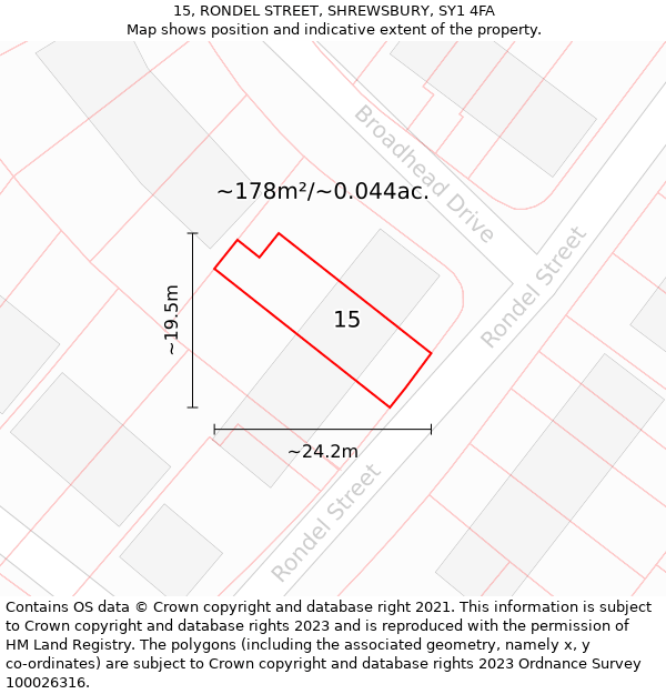 15, RONDEL STREET, SHREWSBURY, SY1 4FA: Plot and title map