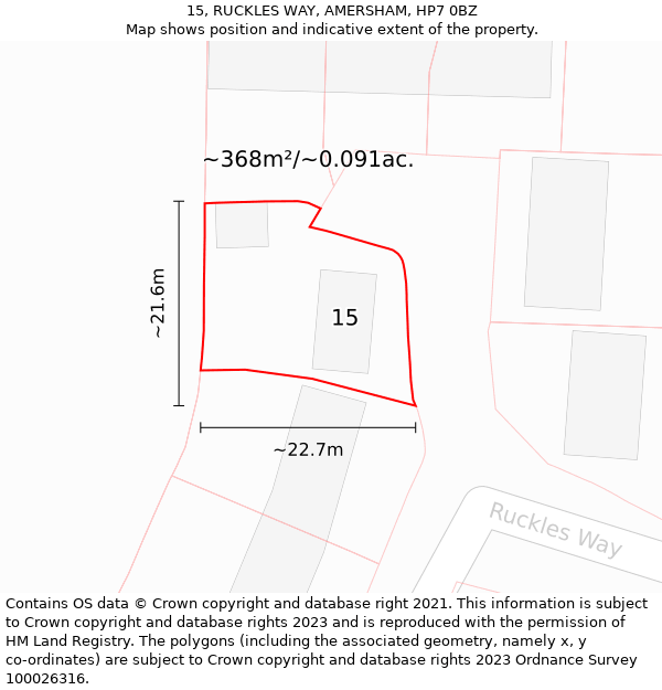 15, RUCKLES WAY, AMERSHAM, HP7 0BZ: Plot and title map