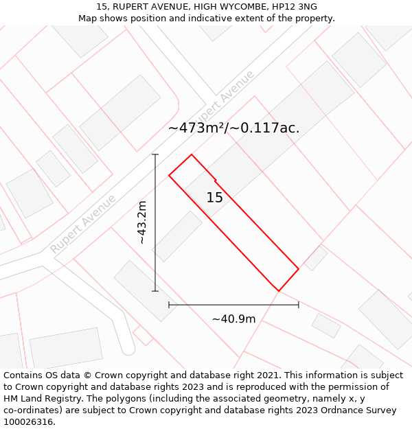 15, RUPERT AVENUE, HIGH WYCOMBE, HP12 3NG: Plot and title map