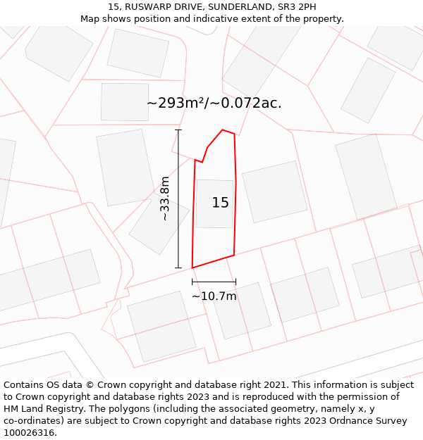 15, RUSWARP DRIVE, SUNDERLAND, SR3 2PH: Plot and title map