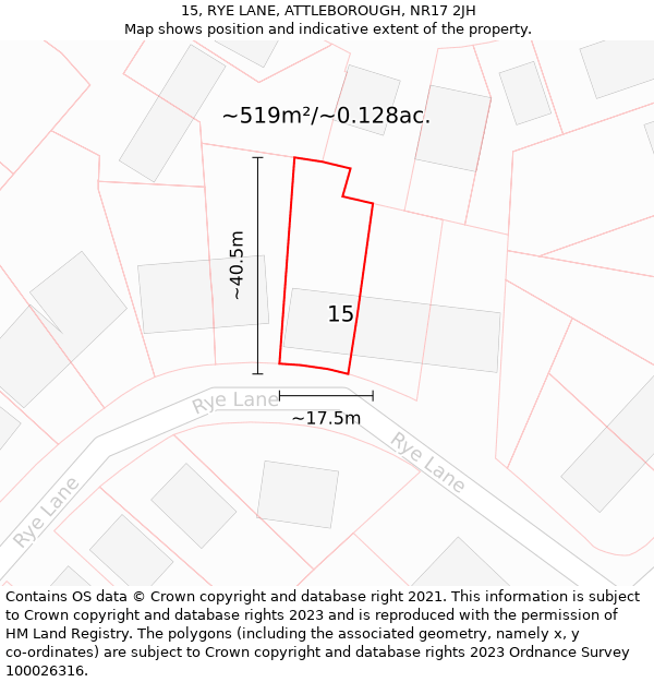 15, RYE LANE, ATTLEBOROUGH, NR17 2JH: Plot and title map