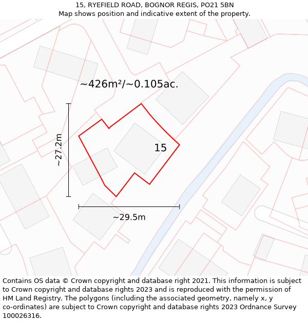 15, RYEFIELD ROAD, BOGNOR REGIS, PO21 5BN: Plot and title map