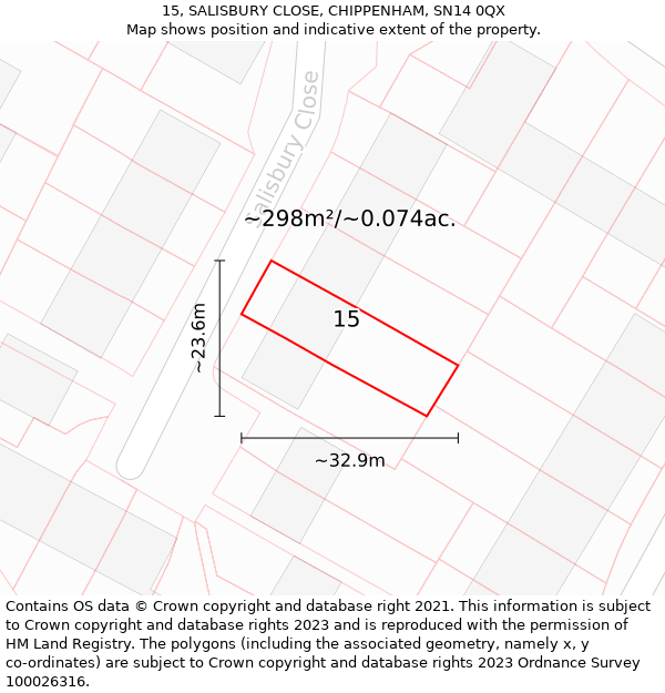 15, SALISBURY CLOSE, CHIPPENHAM, SN14 0QX: Plot and title map