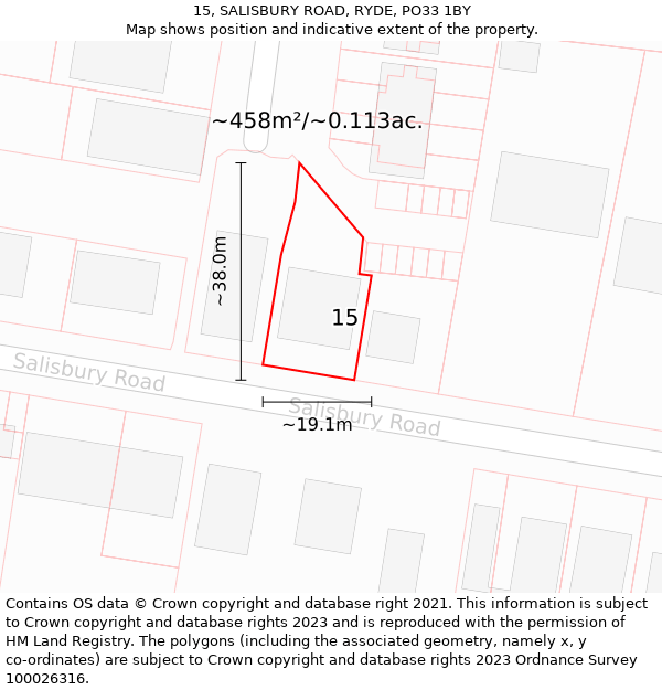 15, SALISBURY ROAD, RYDE, PO33 1BY: Plot and title map