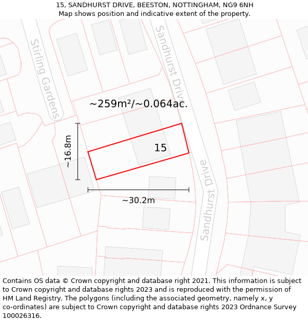 15, SANDHURST DRIVE, BEESTON, NOTTINGHAM, NG9 6NH: Plot and title map