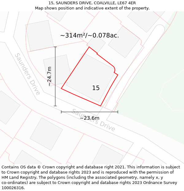 15, SAUNDERS DRIVE, COALVILLE, LE67 4ER: Plot and title map