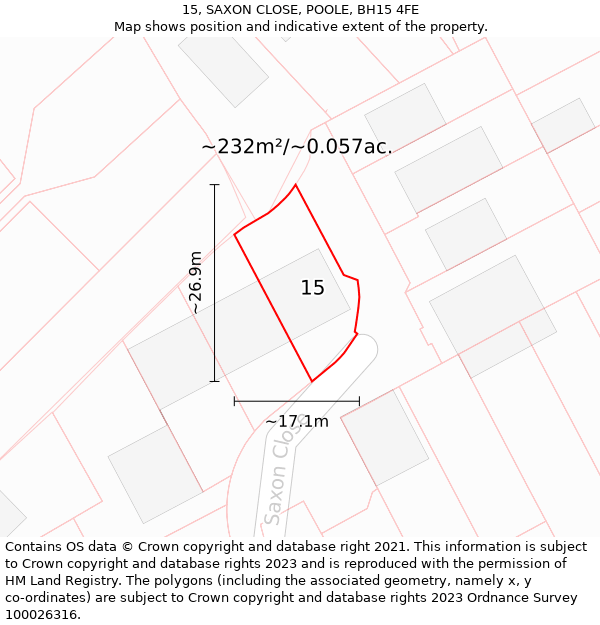 15, SAXON CLOSE, POOLE, BH15 4FE: Plot and title map