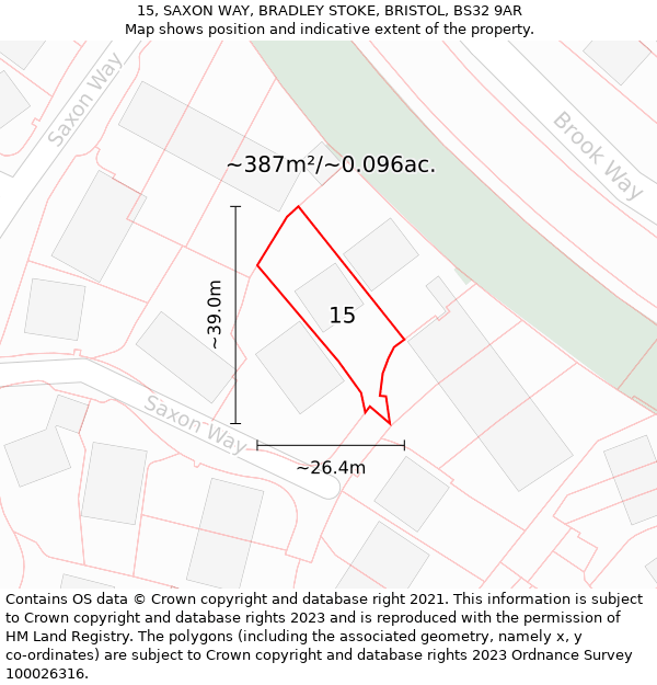 15, SAXON WAY, BRADLEY STOKE, BRISTOL, BS32 9AR: Plot and title map