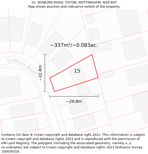 15, SEABURN ROAD, TOTON, NOTTINGHAM, NG9 6HT: Plot and title map
