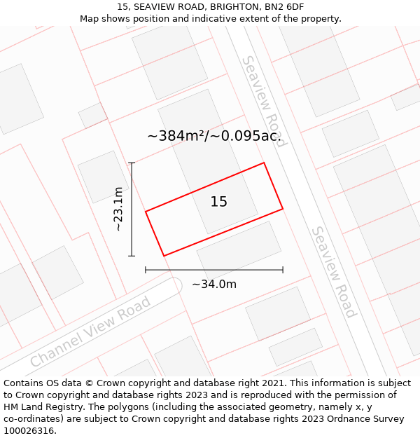 15, SEAVIEW ROAD, BRIGHTON, BN2 6DF: Plot and title map