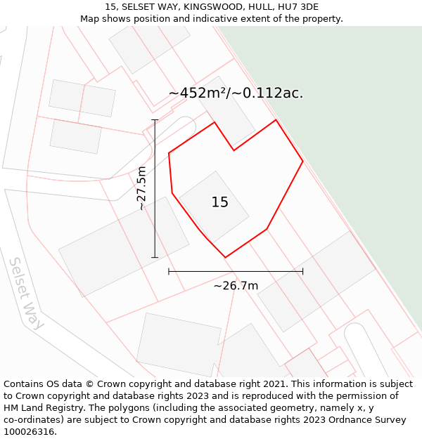 15, SELSET WAY, KINGSWOOD, HULL, HU7 3DE: Plot and title map