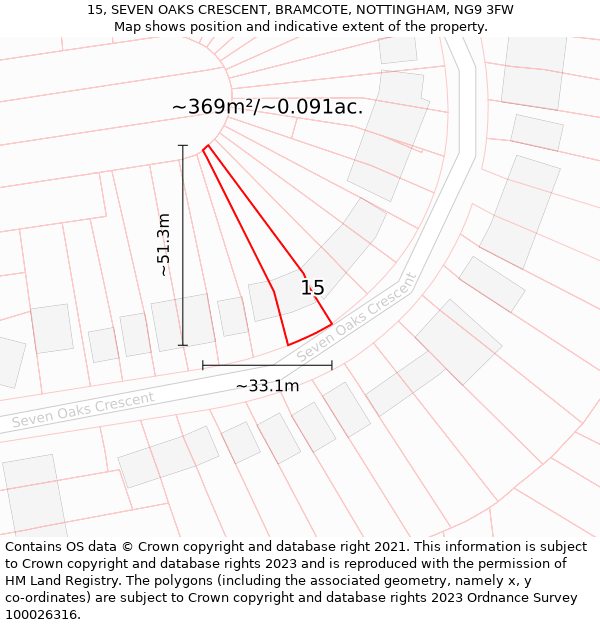 15, SEVEN OAKS CRESCENT, BRAMCOTE, NOTTINGHAM, NG9 3FW: Plot and title map