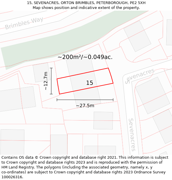 15, SEVENACRES, ORTON BRIMBLES, PETERBOROUGH, PE2 5XH: Plot and title map