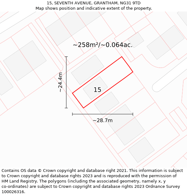 15, SEVENTH AVENUE, GRANTHAM, NG31 9TD: Plot and title map