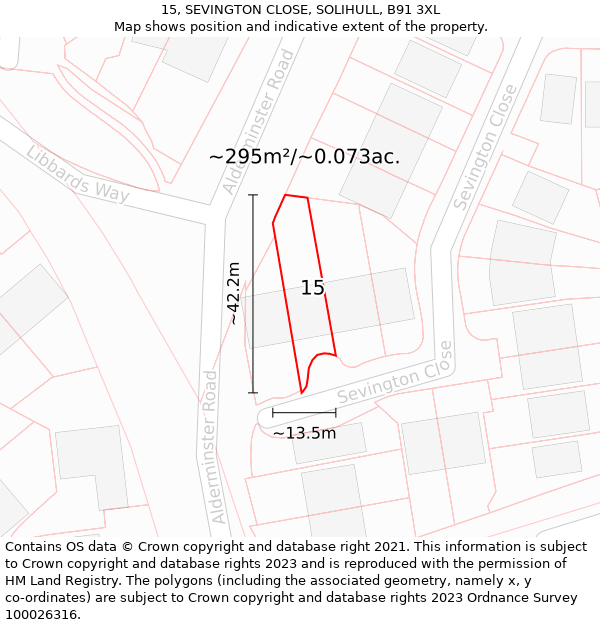 15, SEVINGTON CLOSE, SOLIHULL, B91 3XL: Plot and title map