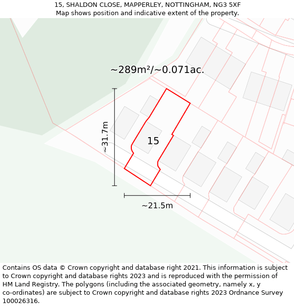 15, SHALDON CLOSE, MAPPERLEY, NOTTINGHAM, NG3 5XF: Plot and title map