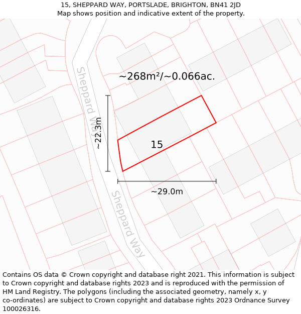 15, SHEPPARD WAY, PORTSLADE, BRIGHTON, BN41 2JD: Plot and title map