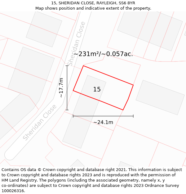 15, SHERIDAN CLOSE, RAYLEIGH, SS6 8YR: Plot and title map