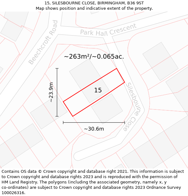 15, SILESBOURNE CLOSE, BIRMINGHAM, B36 9ST: Plot and title map