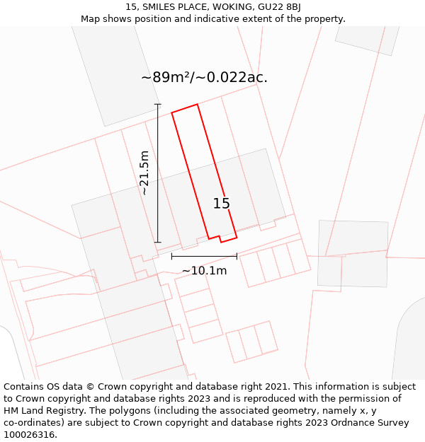 15, SMILES PLACE, WOKING, GU22 8BJ: Plot and title map