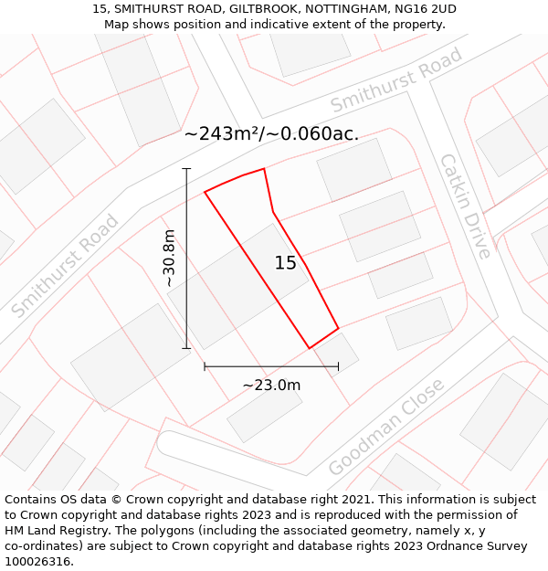 15, SMITHURST ROAD, GILTBROOK, NOTTINGHAM, NG16 2UD: Plot and title map