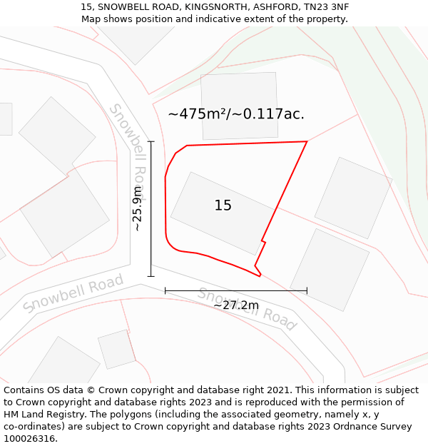 15, SNOWBELL ROAD, KINGSNORTH, ASHFORD, TN23 3NF: Plot and title map