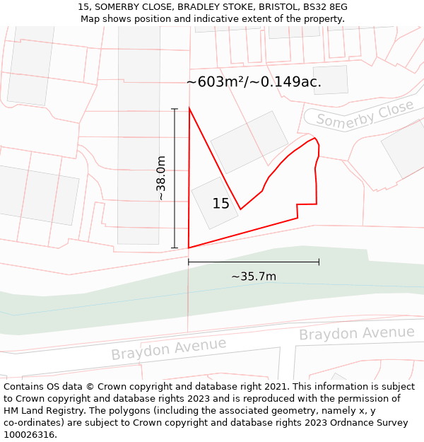 15, SOMERBY CLOSE, BRADLEY STOKE, BRISTOL, BS32 8EG: Plot and title map