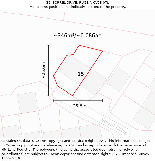 15, SORREL DRIVE, RUGBY, CV23 0TL: Plot and title map