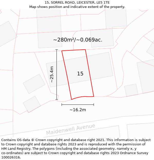 15, SORREL ROAD, LEICESTER, LE5 1TE: Plot and title map