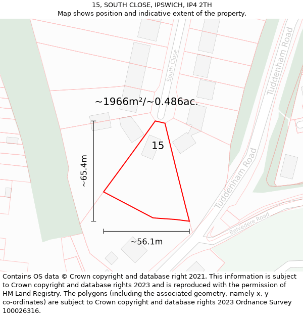 15, SOUTH CLOSE, IPSWICH, IP4 2TH: Plot and title map