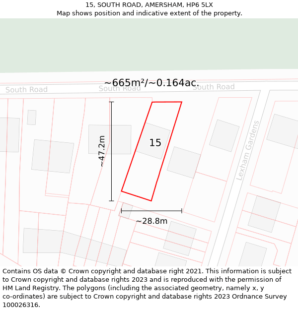 15, SOUTH ROAD, AMERSHAM, HP6 5LX: Plot and title map