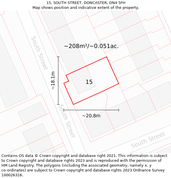 15, SOUTH STREET, DONCASTER, DN4 5FH: Plot and title map