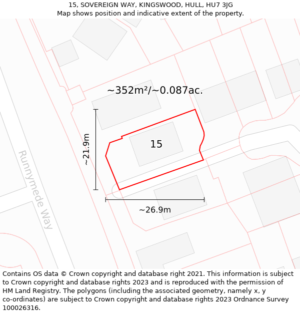 15, SOVEREIGN WAY, KINGSWOOD, HULL, HU7 3JG: Plot and title map