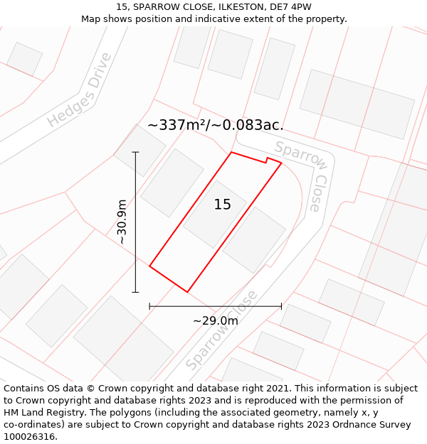 15, SPARROW CLOSE, ILKESTON, DE7 4PW: Plot and title map