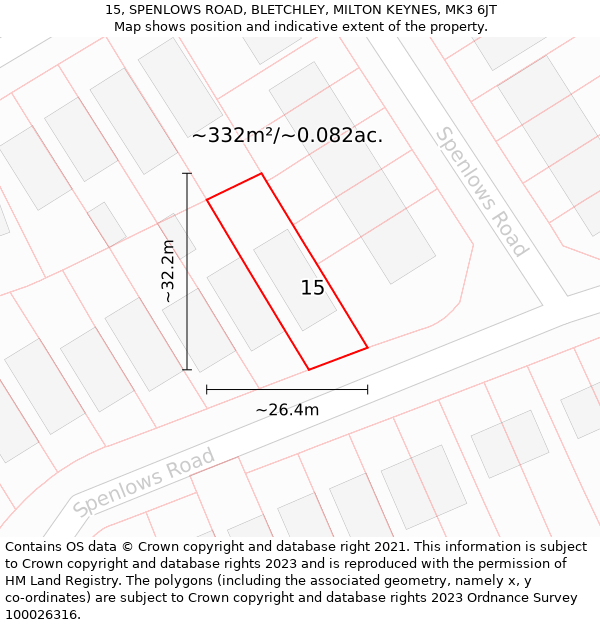 15, SPENLOWS ROAD, BLETCHLEY, MILTON KEYNES, MK3 6JT: Plot and title map