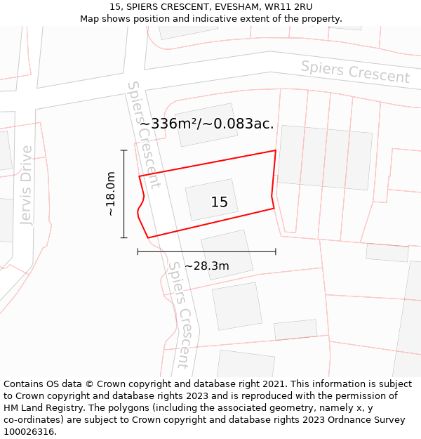15, SPIERS CRESCENT, EVESHAM, WR11 2RU: Plot and title map