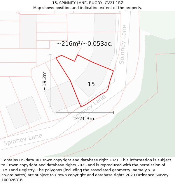 15, SPINNEY LANE, RUGBY, CV21 1RZ: Plot and title map